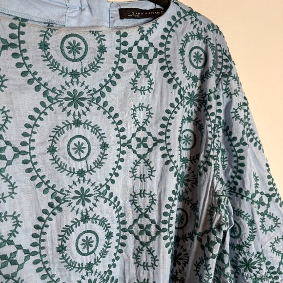 Zara Blue and Green Embroidered Tunic Dress - Picture 3 of 5